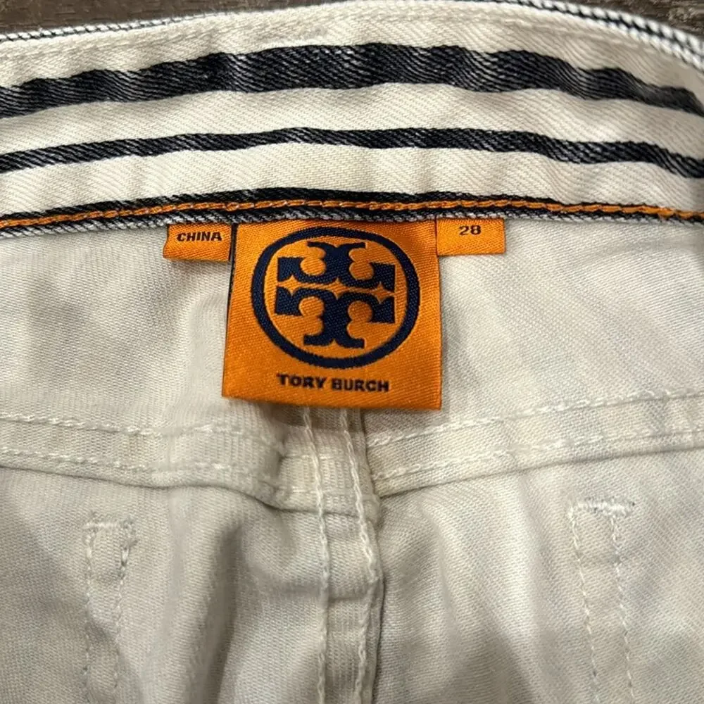 Tory Burch Women's Striped Denim Marlien Leggings Navy White Size 28